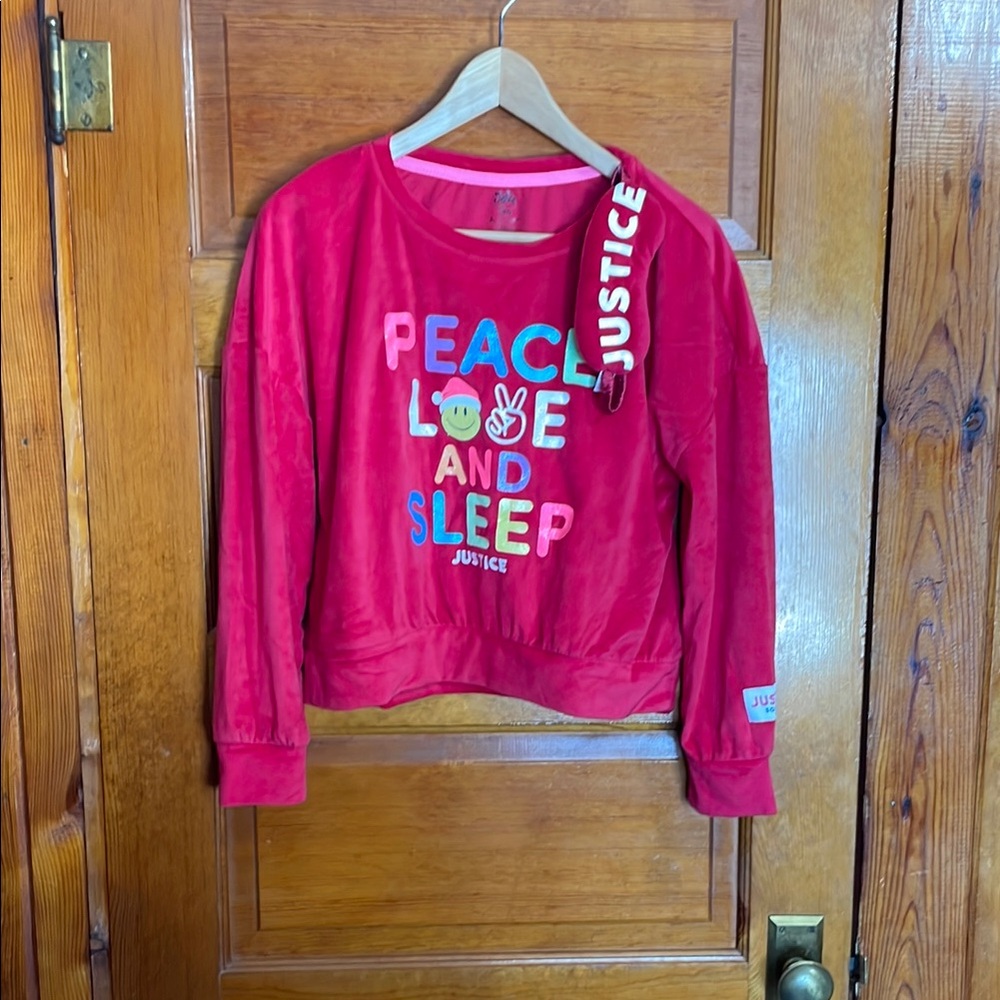 NWOT Justice Red Pajama Top Peace Love Sleep